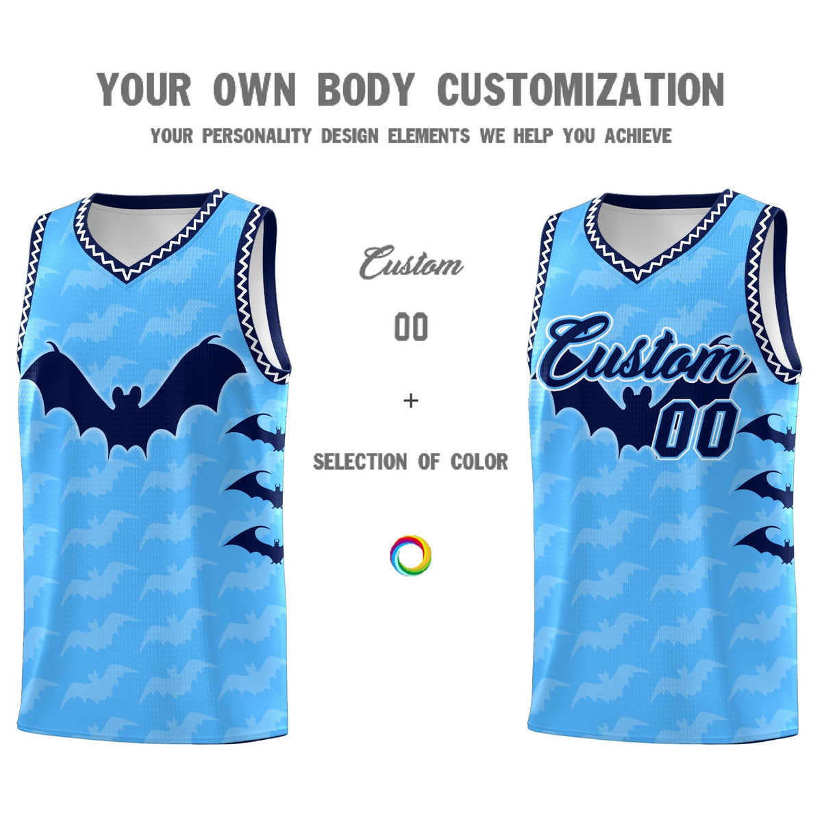 Custom Powder Blue White Bat Pattern Halloween Basketball Jersey | For Men,For Kid,For Youth,Sublimation Printed,Perfect for Training,Perfect for Parties,Add Name and Numbern | KXKSHOP