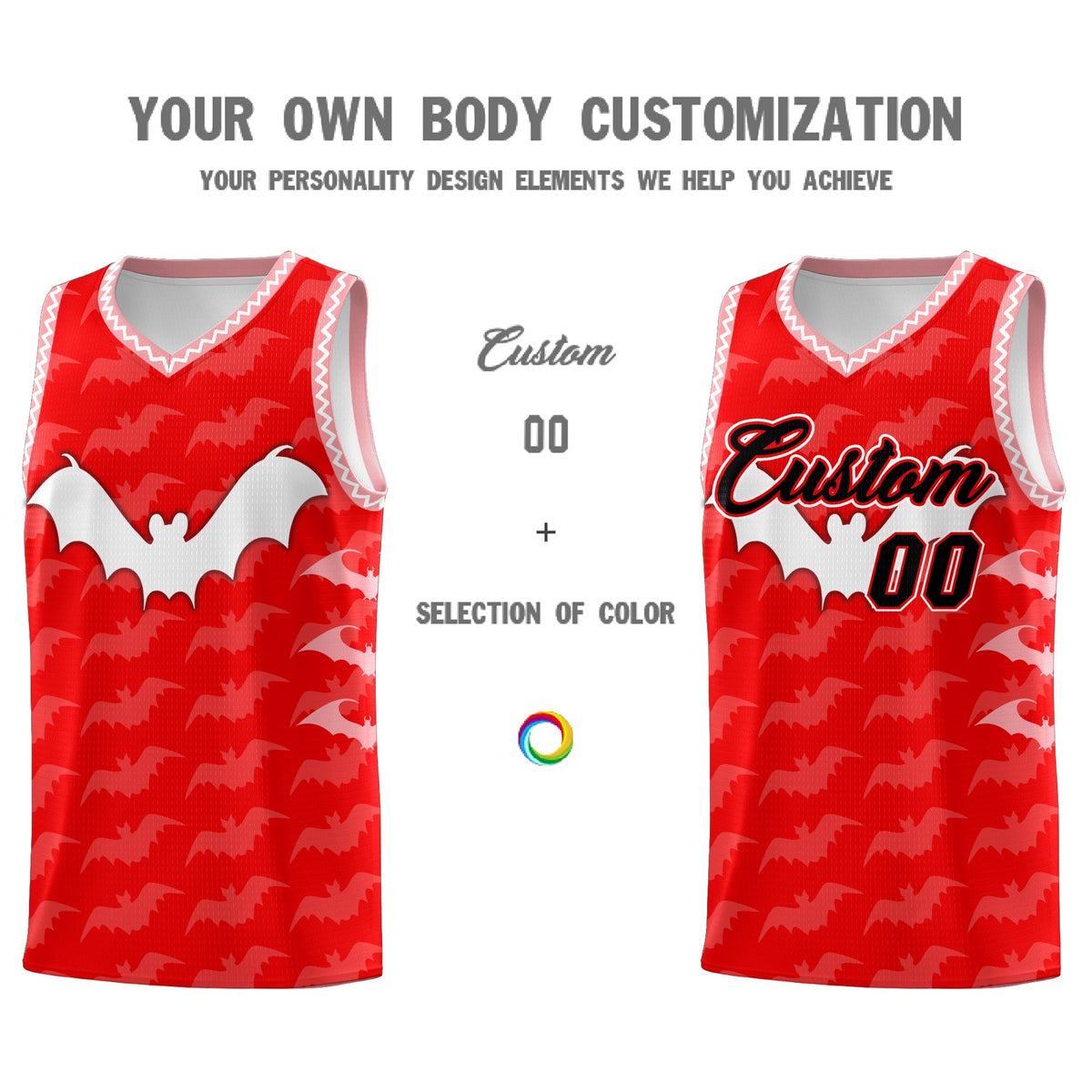 Custom Light Red White Bat Pattern Halloween Basketball Jersey | For Men,For Kid,For Youth,Sublimation Printed,Perfect for Training,Perfect for Parties,Add Name and Numbern | KXKSHOP