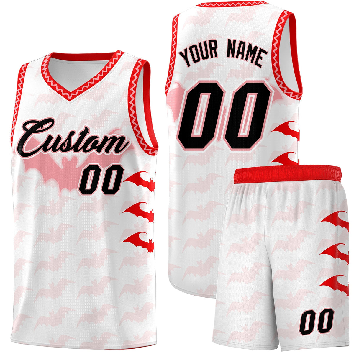 Custom White Light Pink Bat Pattern Halloween Basketball Jersey | For Men,For Kid,For Youth,Sublimation Printed,Perfect for Training,Perfect for Parties,Add Name and Numbern | KXKSHOP