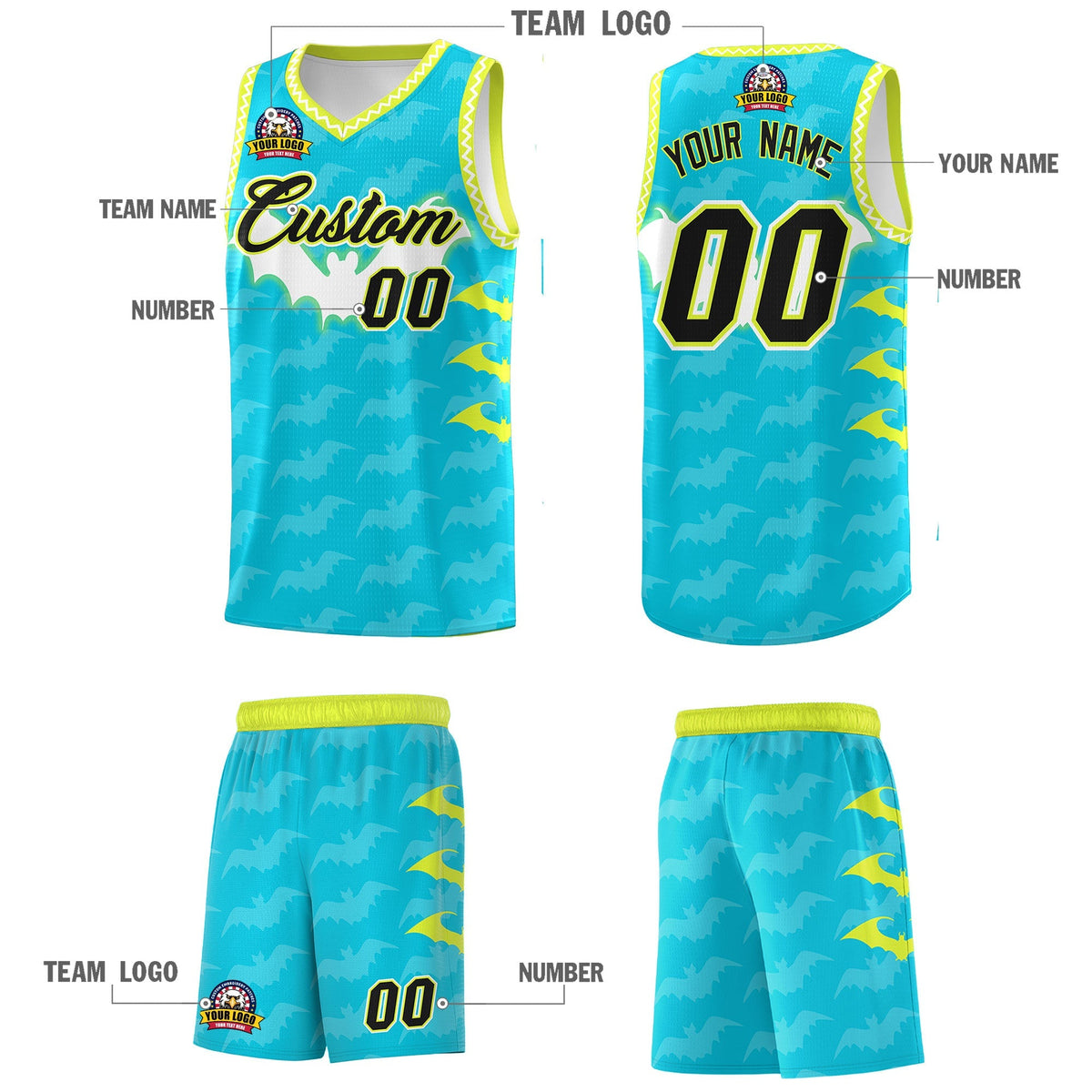 Custom Sky Blue White Bat Pattern Halloween Basketball Jersey | For Men,For Kid,For Youth,Sublimation Printed,Perfect for Training,Perfect for Parties,Add Name and Numbern | KXKSHOP