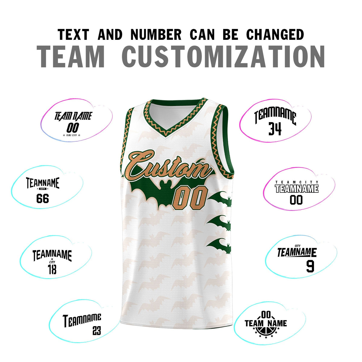 Custom White Buckskin Brown Bat Pattern Halloween Basketball Jersey | For Men,For Kid,For Youth,Sublimation Printed,Perfect for Training,Perfect for Parties,Add Name and Numbern | KXKSHOP