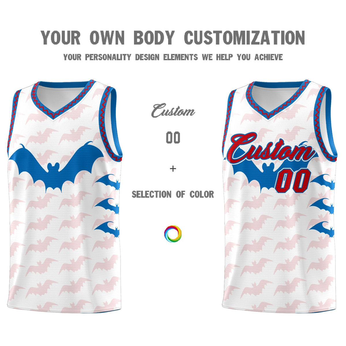 Custom White Red Royal Bat Pattern Halloween Basketball Jersey | For Men,For Kid,For Youth,Sublimation Printed,Perfect for Training,Perfect for Parties,Add Name and Numbern | KXKSHOP