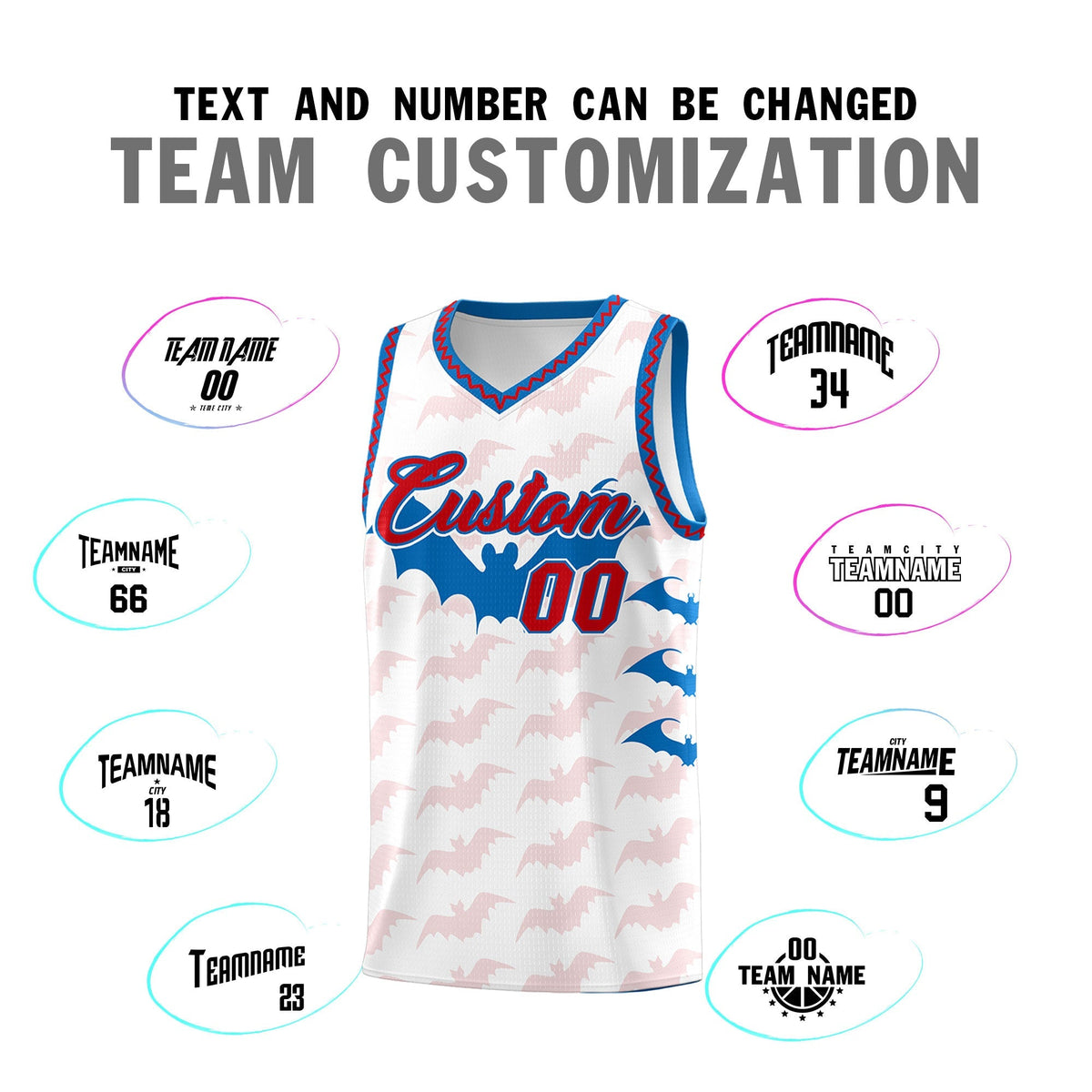 Custom White Red Royal Bat Pattern Halloween Basketball Jersey | For Men,For Kid,For Youth,Sublimation Printed,Perfect for Training,Perfect for Parties,Add Name and Numbern | KXKSHOP