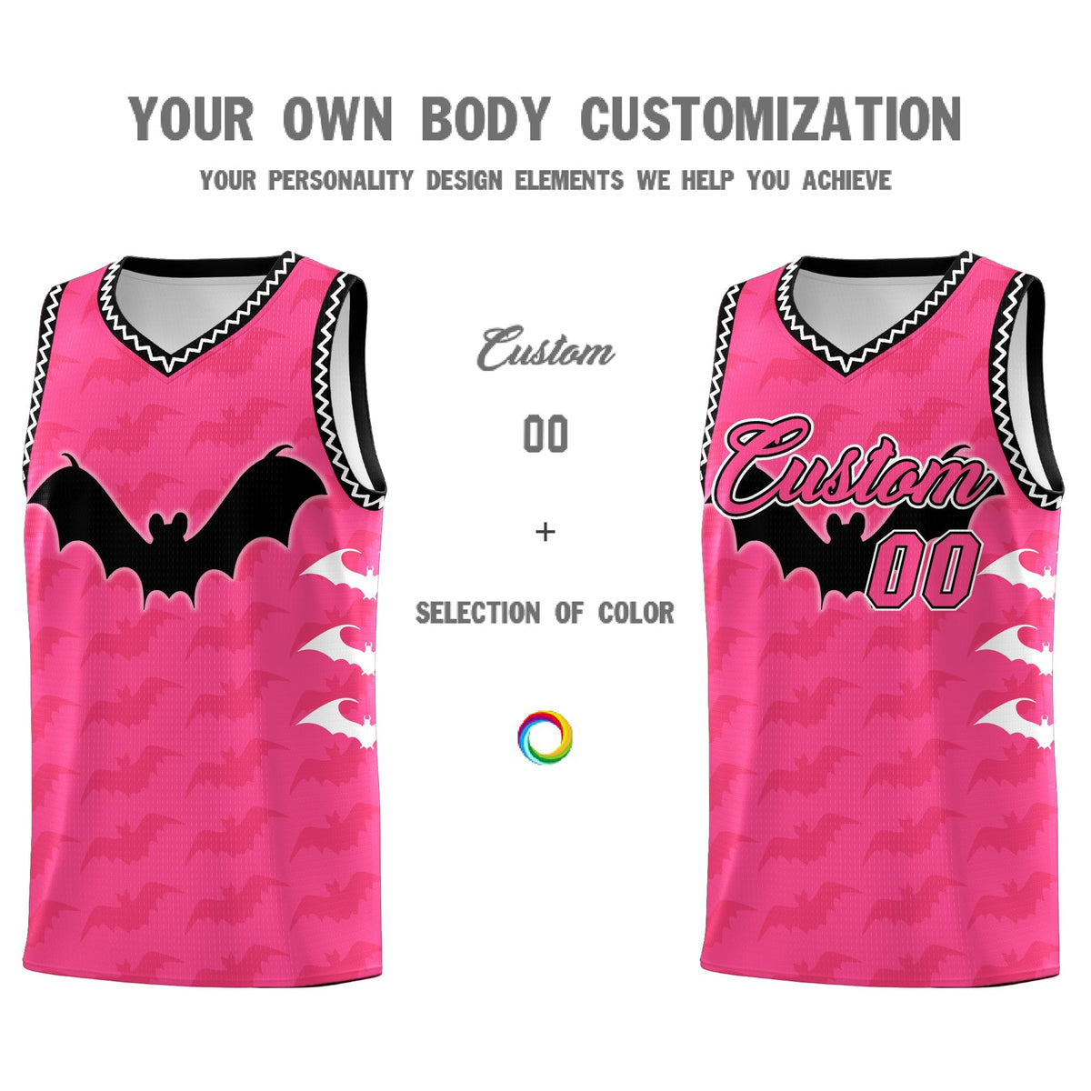 Custom Pink Black White Bat Pattern Halloween Basketball Jersey | For Men,For Kid,For Youth,Sublimation Printed,Perfect for Training,Perfect for Parties,Add Name and Numbern | KXKSHOP