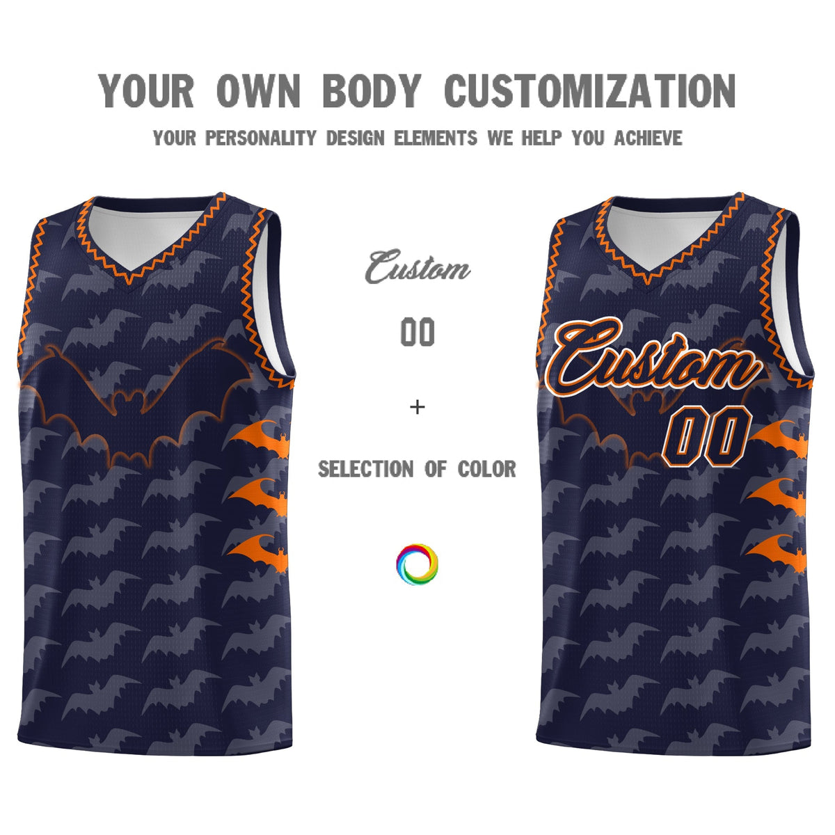 Custom Navy Orange Bat Pattern Halloween Basketball Jersey | For Men,For Kid,For Youth,Sublimation Printed,Perfect for Training,Perfect for Parties,Add Name and Numbern | KXKSHOP