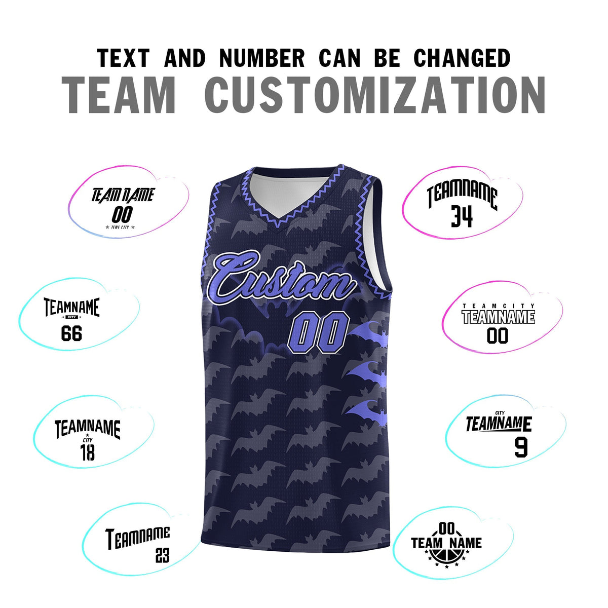 Custom Navy Purple Bat Pattern Halloween Basketball Jersey | For Men,For Kid,For Youth,Sublimation Printed,Perfect for Training,Perfect for Parties,Add Name and Numbern | KXKSHOP