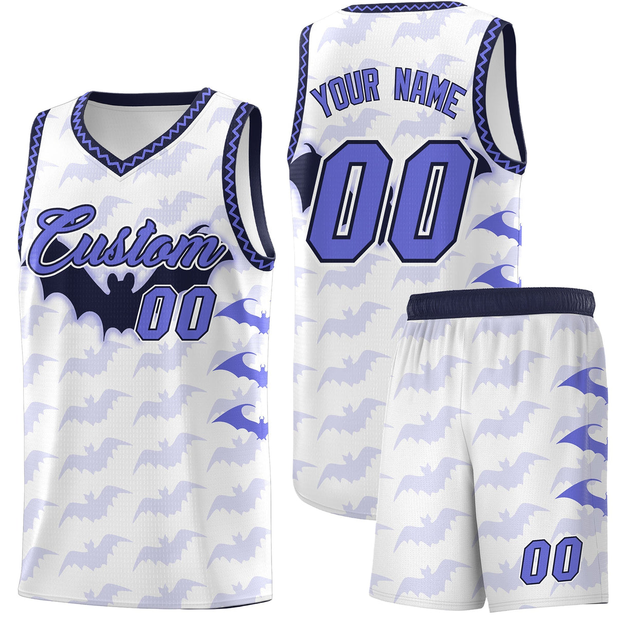 Custom White Purple Navy Bat Pattern Halloween Basketball Jersey | For Men,For Kid,For Youth,Sublimation Printed,Perfect for Training,Perfect for Parties,Add Name and Numbern | KXKSHOP