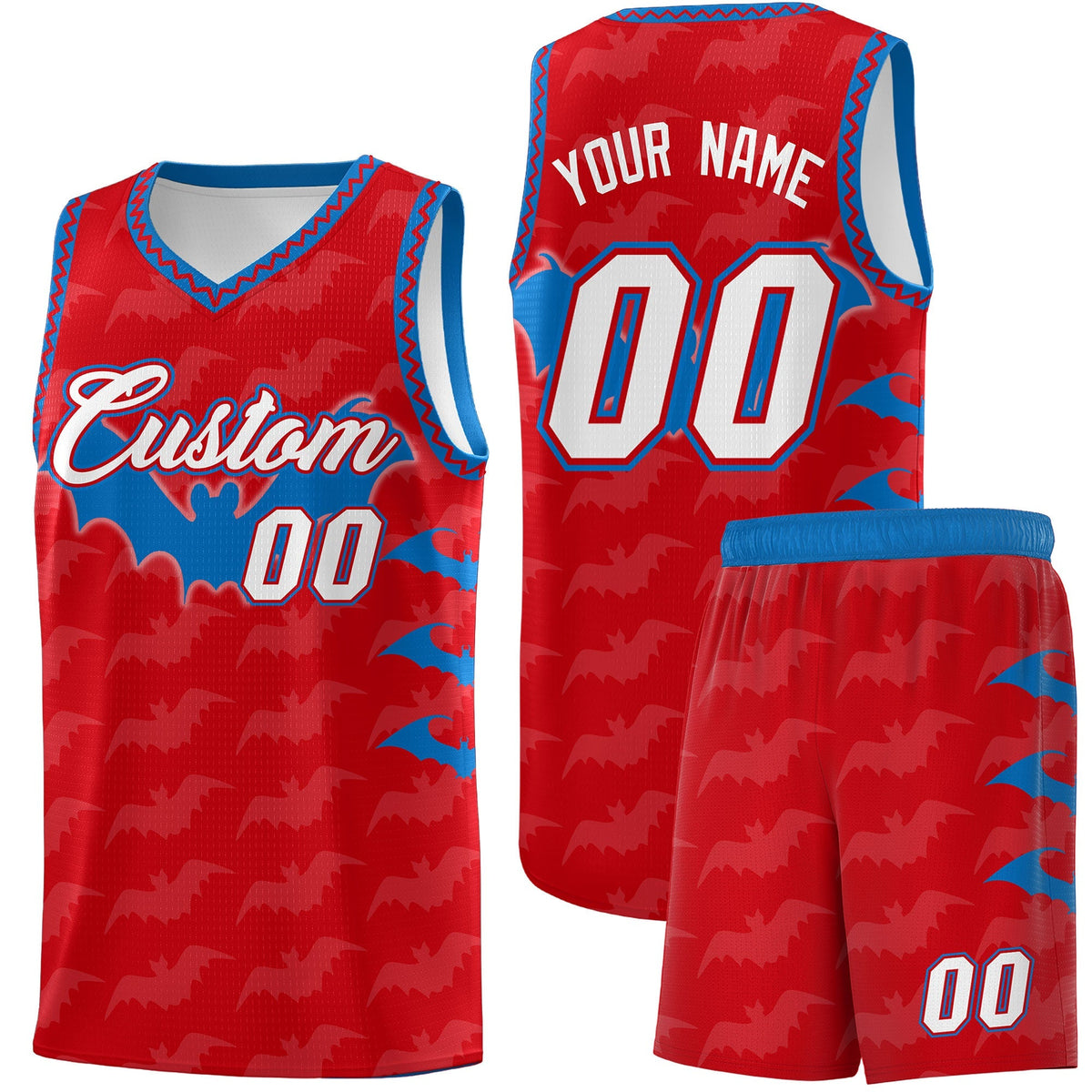 Custom Red Royal White Bat Pattern Halloween Basketball Jersey | For Men,For Kid,For Youth,Sublimation Printed,Perfect for Training,Perfect for Parties,Add Name and Numbern | KXKSHOP