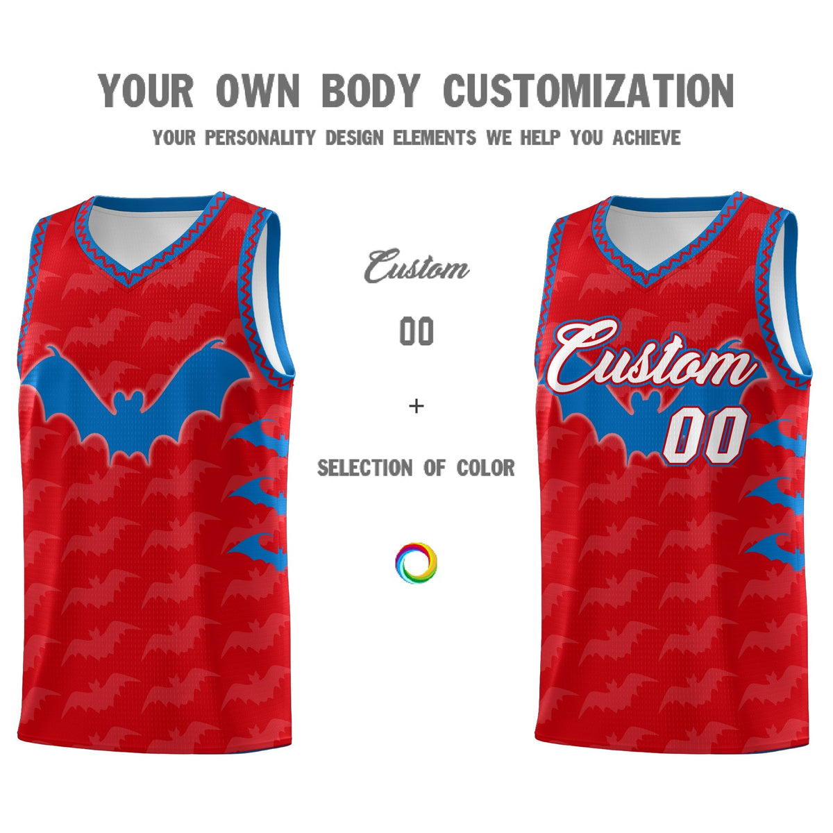 Custom Red Royal White Bat Pattern Halloween Basketball Jersey | For Men,For Kid,For Youth,Sublimation Printed,Perfect for Training,Perfect for Parties,Add Name and Numbern | KXKSHOP