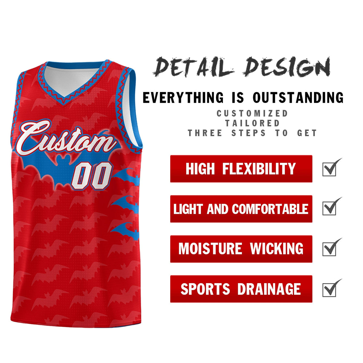 Custom Red Royal White Bat Pattern Halloween Basketball Jersey | For Men,For Kid,For Youth,Sublimation Printed,Perfect for Training,Perfect for Parties,Add Name and Numbern | KXKSHOP