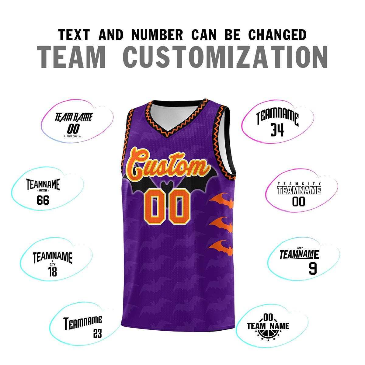 Custom Purple Orange Bat Pattern Halloween Basketball Jersey | For Men,For Kid,For Youth,Sublimation Printed,Perfect for Training,Perfect for Parties,Add Name and Numbern | KXKSHOP
