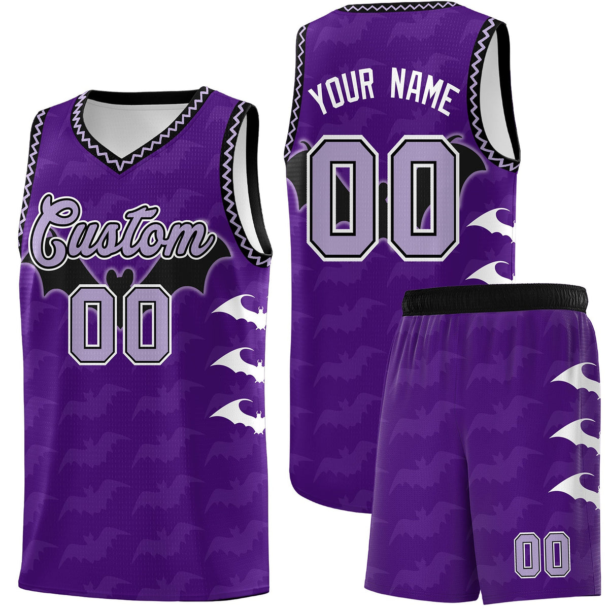 Custom Purple Light Purple Bat Pattern Halloween Basketball Jersey | For Men,For Kid,For Youth,Sublimation Printed,Perfect for Training,Perfect for Parties,Add Name and Numbern | KXKSHOP