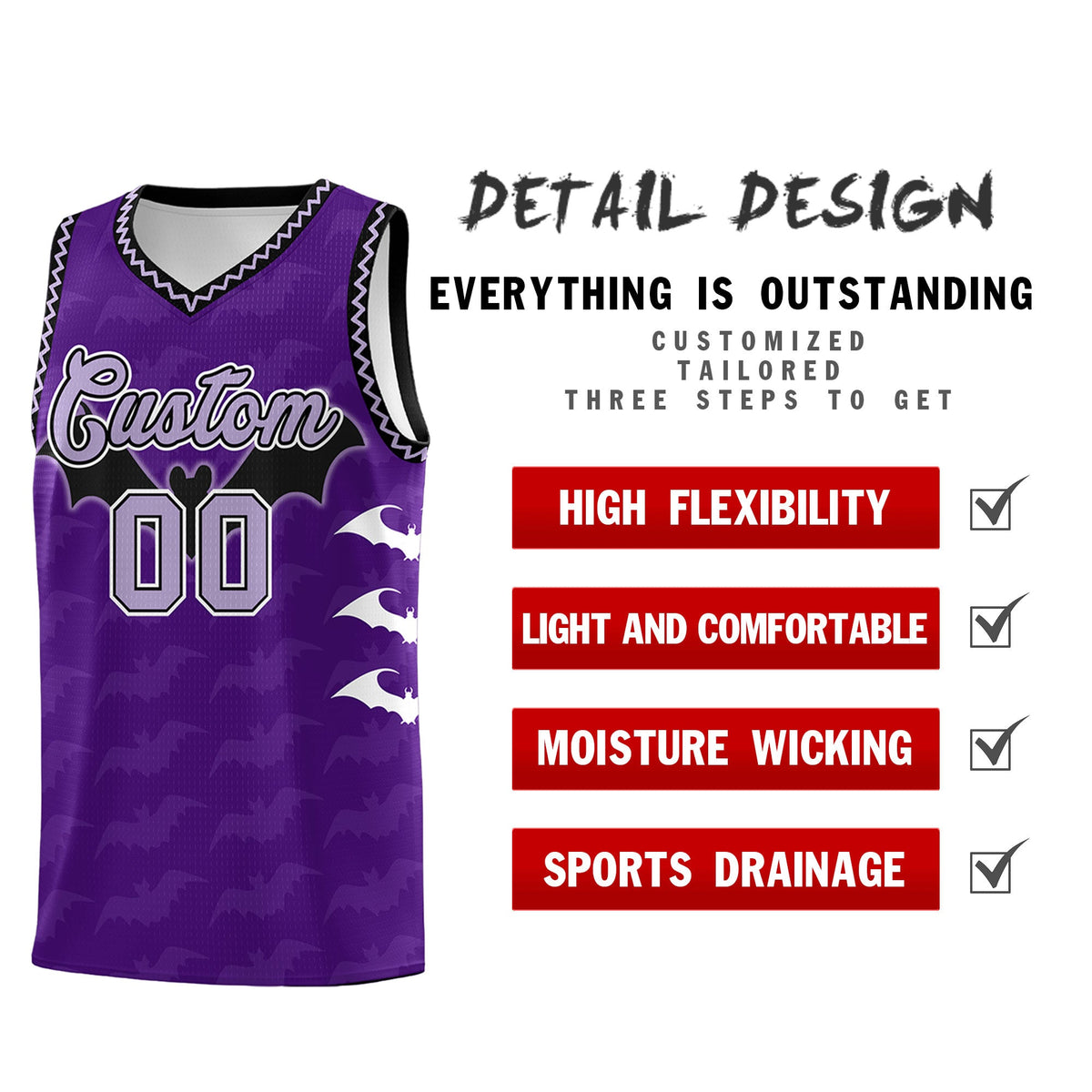 Custom Purple Light Purple Bat Pattern Halloween Basketball Jersey | For Men,For Kid,For Youth,Sublimation Printed,Perfect for Training,Perfect for Parties,Add Name and Numbern | KXKSHOP