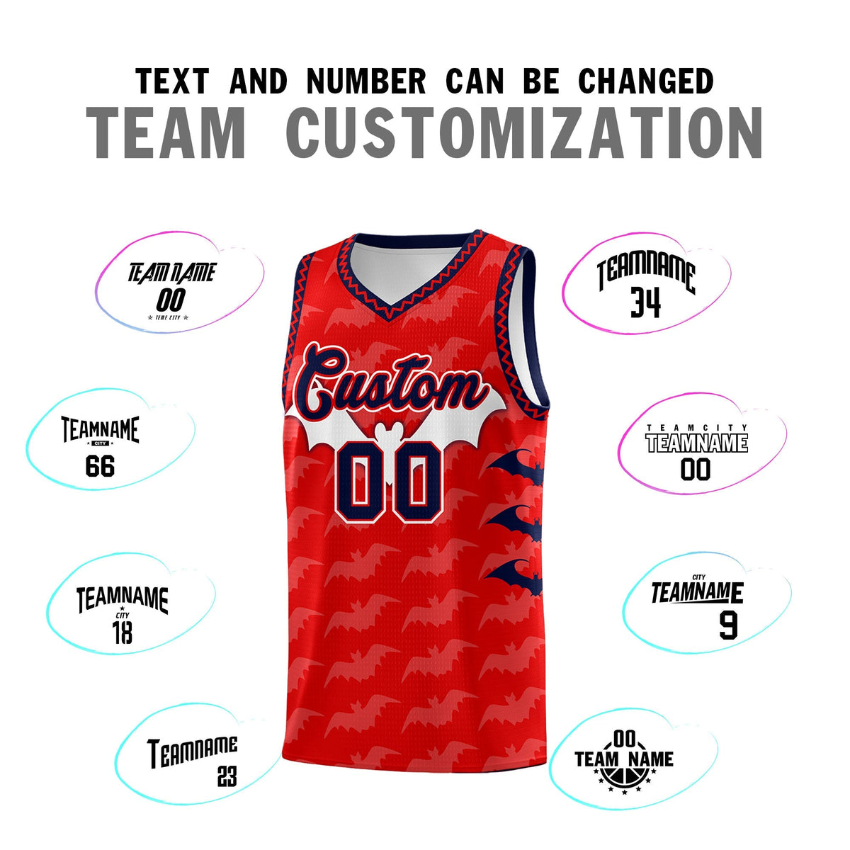 Custom Red White Navy Bat Pattern Halloween Basketball Jersey | For Men,For Kid,For Youth,Sublimation Printed,Perfect for Training,Perfect for Parties,Add Name and Numbern | KXKSHOP