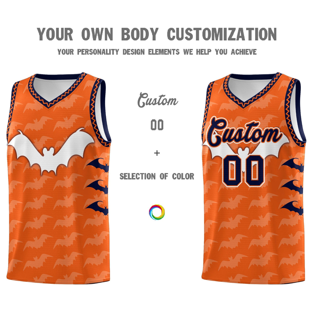 Custom Orange Navy Bat Pattern Halloween Basketball Jersey | For Men,For Kid,For Youth,Sublimation Printed,Perfect for Training,Perfect for Parties,Add Name and Numbern | KXKSHOP