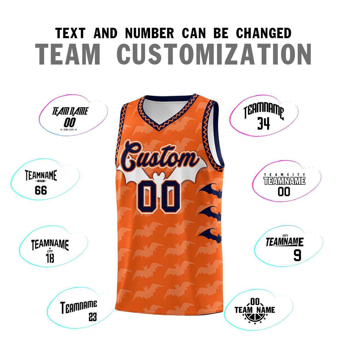 Custom Orange Navy Bat Pattern Halloween Basketball Jersey | For Men,For Kid,For Youth,Sublimation Printed,Perfect for Training,Perfect for Parties,Add Name and Numbern | KXKSHOP