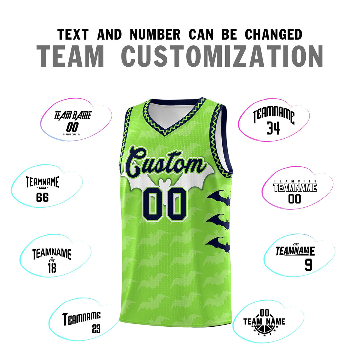 Custom Fluorescent Green Bat Pattern Halloween Basketball Jersey | For Men,For Kid,For Youth,Sublimation Printed,Perfect for Training,Perfect for Parties,Add Name and Numbern | KXKSHOP
