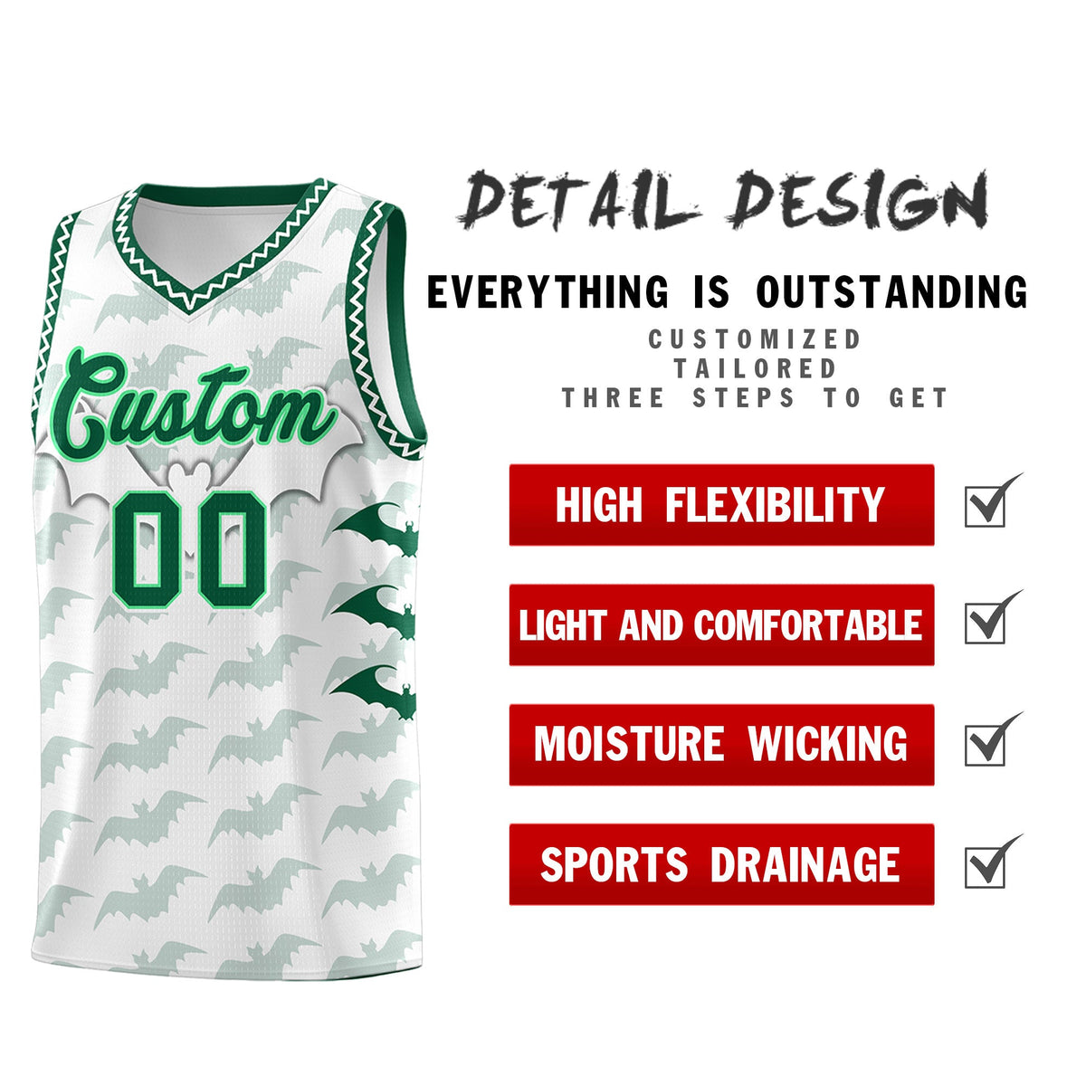 Custom White Kelly Green Bat Pattern Halloween Basketball Jersey | For Men,For Kid,For Youth,Sublimation Printed,Perfect for Training,Perfect for Parties,Add Name and Numbern | KXKSHOP