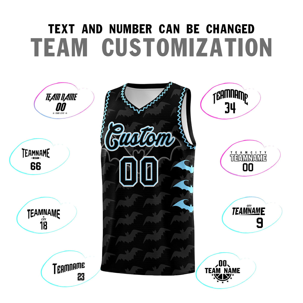 Custom Black Light Blue Bat Pattern Halloween Basketball Jersey | For Men,For Kid,For Youth,Sublimation Printed,Perfect for Training,Perfect for Parties,Add Name and Numbern | KXKSHOP