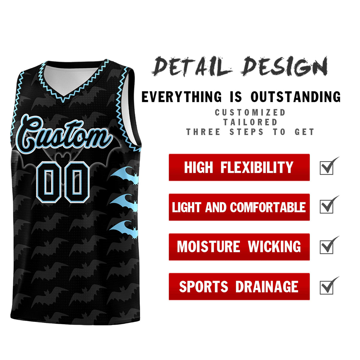 Custom Black Light Blue Bat Pattern Halloween Basketball Jersey | For Men,For Kid,For Youth,Sublimation Printed,Perfect for Training,Perfect for Parties,Add Name and Numbern | KXKSHOP