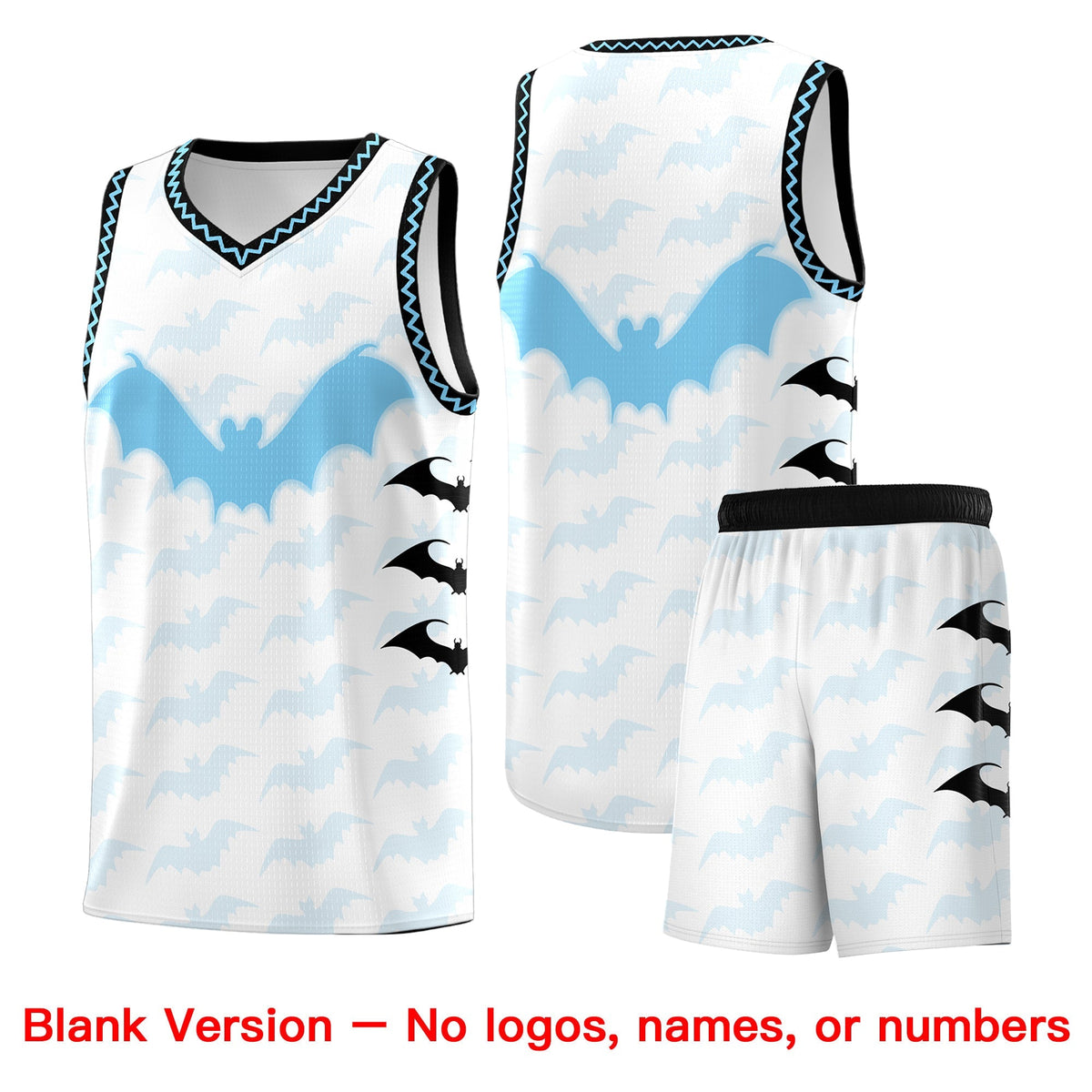 Custom White Light Blue Bat Pattern Halloween Basketball Jersey | For Men,For Kid,For Youth,Sublimation Printed,Perfect for Training,Perfect for Parties,Add Name and Numbern | KXKSHOP