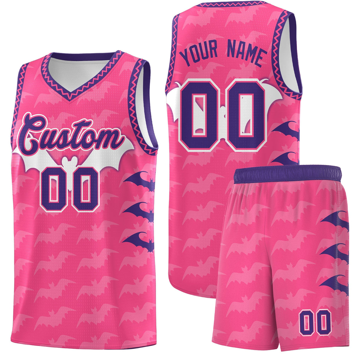 Custom Pink Purple Bat Pattern Halloween Basketball Jersey | For Men,For Kid,For Youth,Sublimation Printed,Perfect for Training,Perfect for Parties,Add Name and Numbern | KXKSHOP