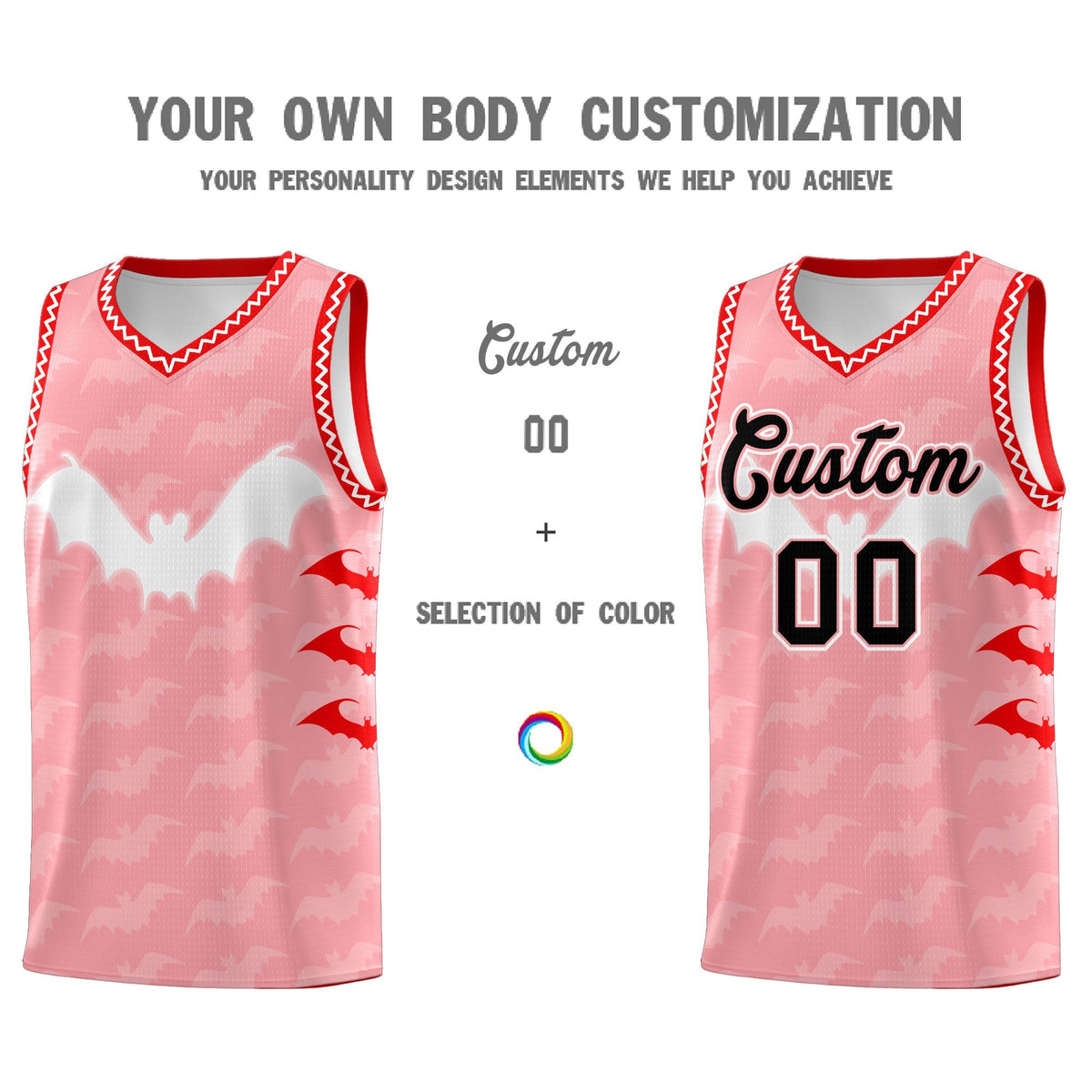 Custom Light Pink White Bat Pattern Halloween Basketball Jersey | For Men,For Kid,For Youth,Sublimation Printed,Perfect for Training,Perfect for Parties,Add Name and Numbern | KXKSHOP