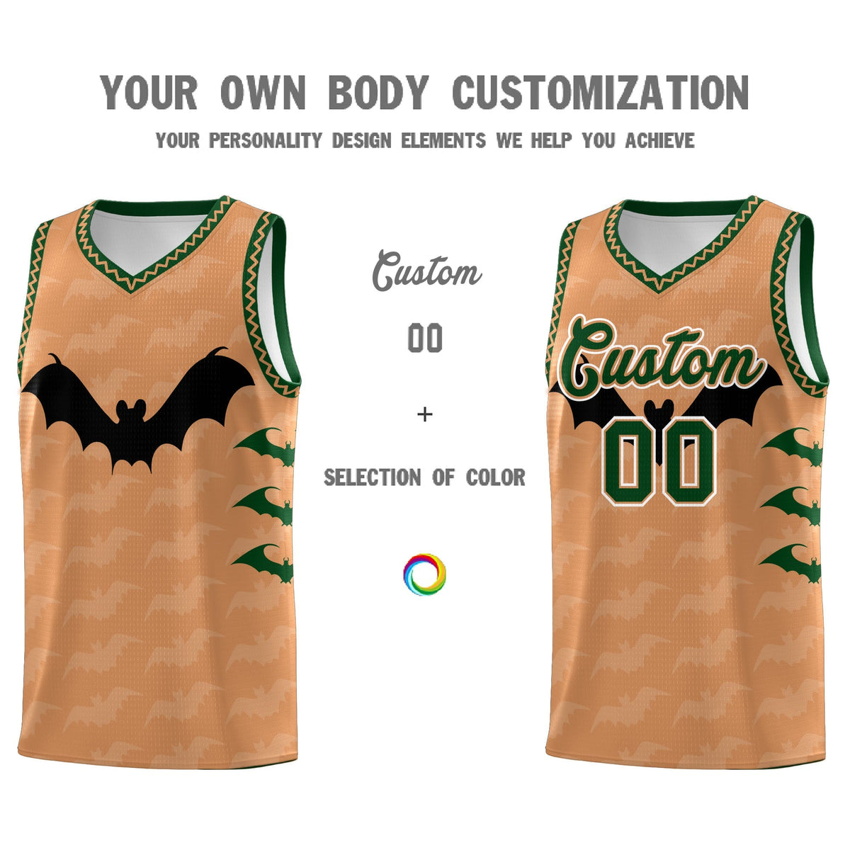 Custom Buckskin Brown Bat Pattern Halloween Basketball Jersey | For Men,For Kid,For Youth,Sublimation Printed,Perfect for Training,Perfect for Parties,Add Name and Numbern | KXKSHOP