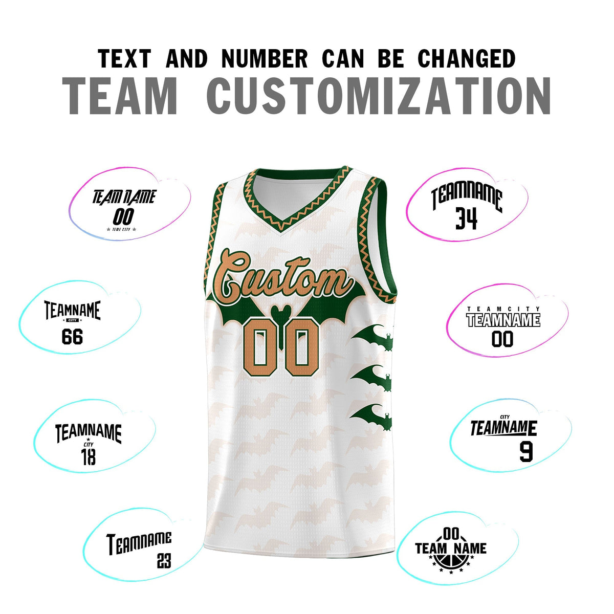 Custom White Buckskin Brown Bat Pattern Halloween Basketball Jersey | For Men,For Kid,For Youth,Sublimation Printed,Perfect for Training,Perfect for Parties,Add Name and Numbern | KXKSHOP