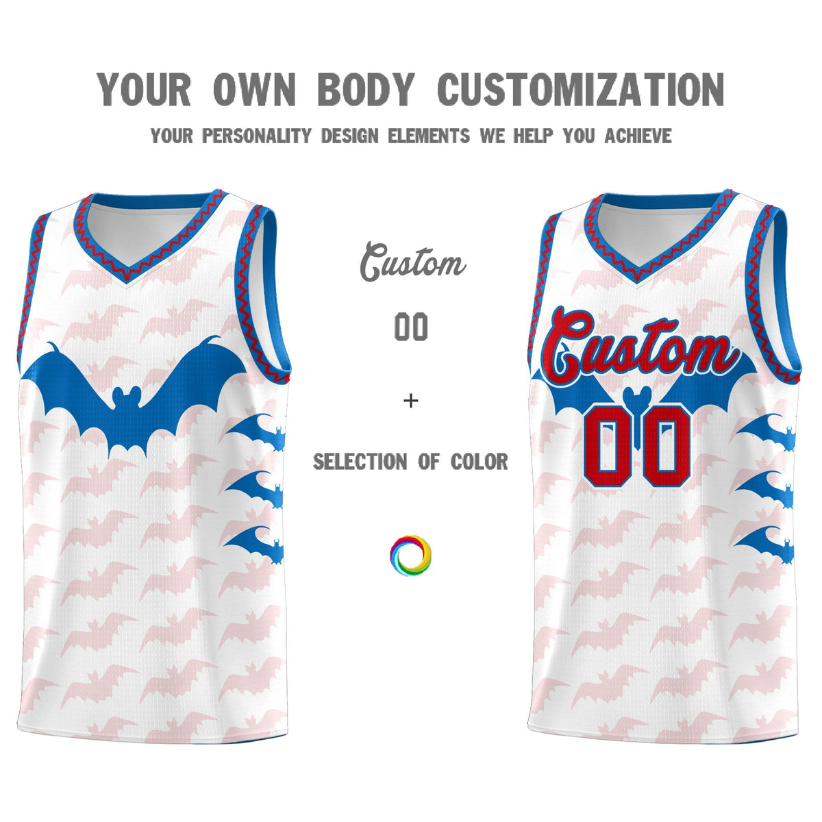 Custom White Red Royal Bat Pattern Halloween Basketball Jersey | For Men,For Kid,For Youth,Sublimation Printed,Perfect for Training,Perfect for Parties,Add Name and Numbern | KXKSHOP