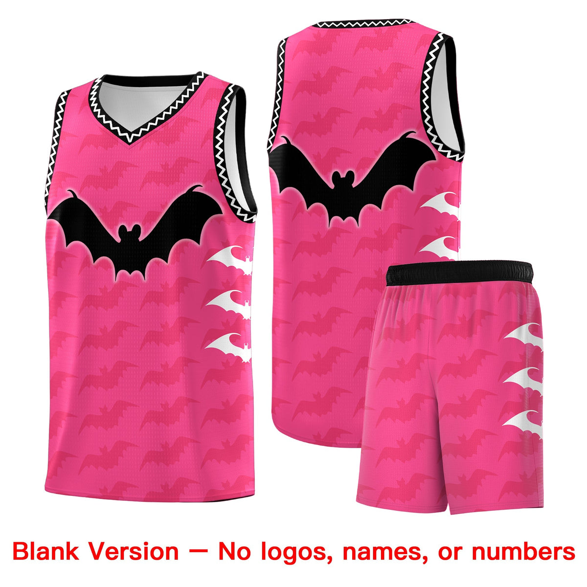 Custom Pink Black White Bat Pattern Halloween Basketball Jersey | For Men,For Kid,For Youth,Sublimation Printed,Perfect for Training,Perfect for Parties,Add Name and Numbern | KXKSHOP