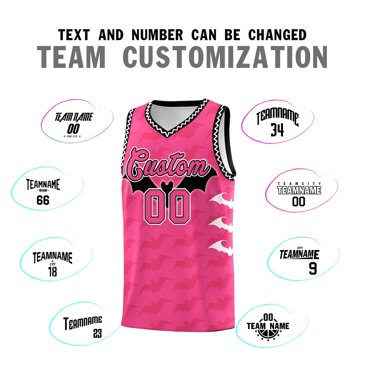 Custom Pink Black White Bat Pattern Halloween Basketball Jersey | For Men,For Kid,For Youth,Sublimation Printed,Perfect for Training,Perfect for Parties,Add Name and Numbern | KXKSHOP