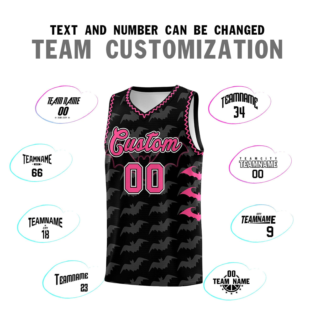 Custom Black Pink Bat Pattern Halloween Basketball Jersey | For Men,For Kid,For Youth,Sublimation Printed,Perfect for Training,Perfect for Parties,Add Name and Numbern | KXKSHOP