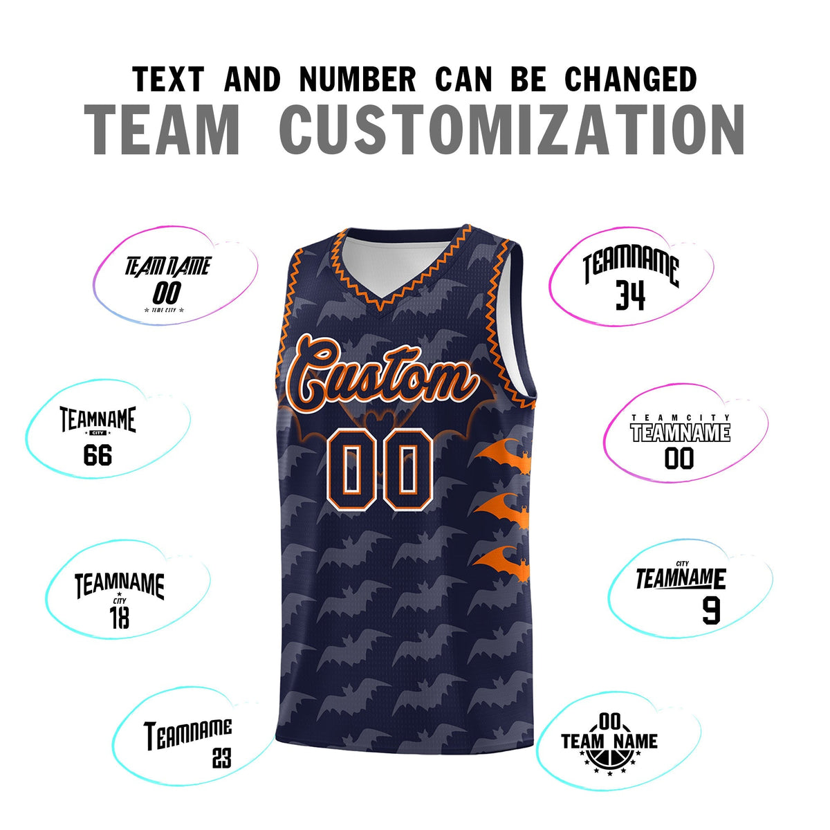 Custom Navy Orange Bat Pattern Halloween Basketball Jersey | For Men,For Kid,For Youth,Sublimation Printed,Perfect for Training,Perfect for Parties,Add Name and Numbern | KXKSHOP