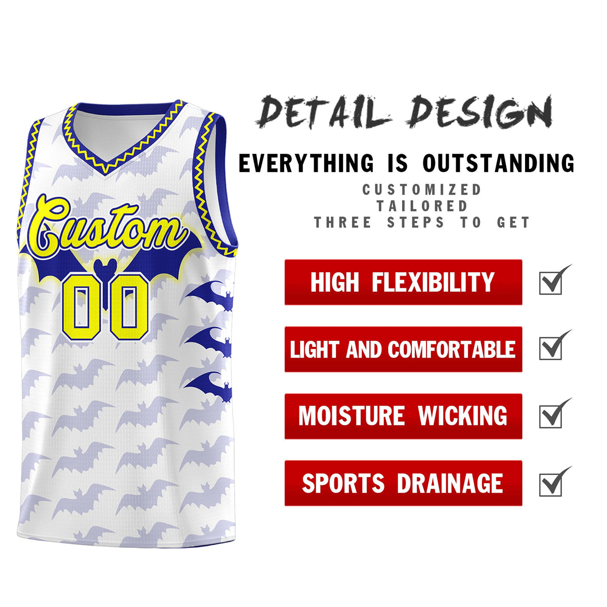 Custom White Fluorescent Yellow Bat Pattern Halloween Basketball Jersey | For Men,For Kid,For Youth,Sublimation Printed,Perfect for Training,Perfect for Parties,Add Name and Numbern | KXKSHOP
