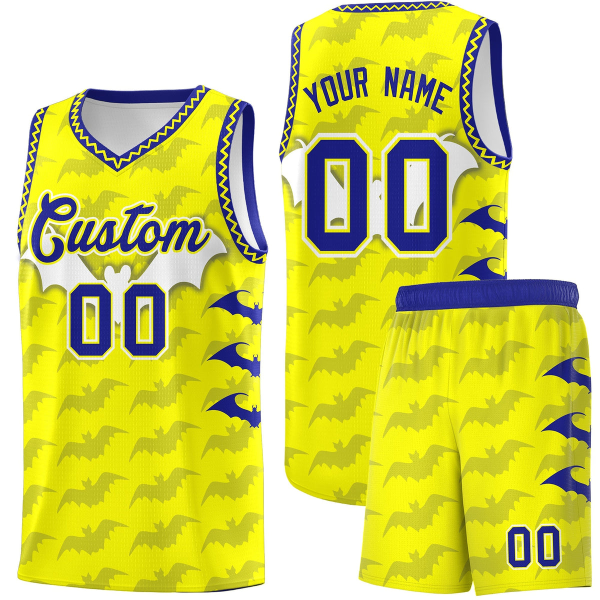Custom Fluorescent Yellow Bat Pattern Halloween Basketball Jersey | For Men,For Kid,For Youth,Sublimation Printed,Perfect for Training,Perfect for Parties,Add Name and Numbern | KXKSHOP