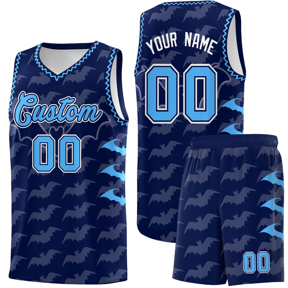 Custom Navy Powder Blue Bat Pattern Halloween Basketball Jersey | For Men,For Kid,For Youth,Sublimation Printed,Perfect for Training,Perfect for Parties,Add Name and Numbern | KXKSHOP