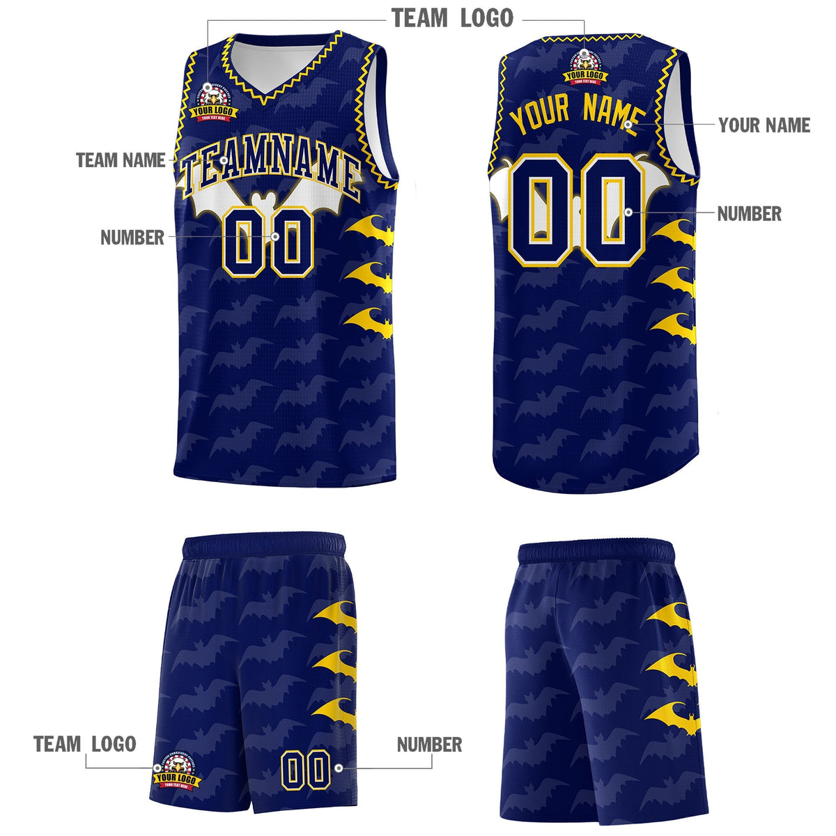 Custom Navy Gold Bat Pattern Halloween Basketball Jersey | For Men,For Kid,For Youth,Sublimation Printed,Perfect for Training,Perfect for Parties,Add Name and Numbern | KXKSHOP