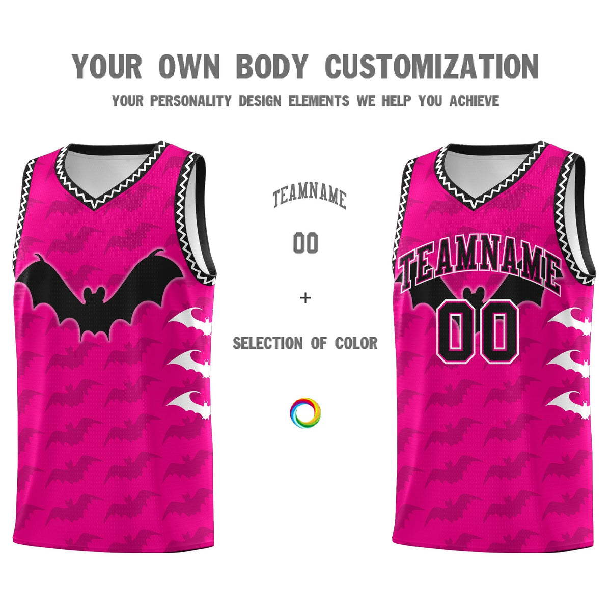 Custom Pink White Black Bat Pattern Halloween Basketball Jersey | For Men,For Kid,For Youth,Sublimation Printed,Perfect for Training,Perfect for Parties,Add Name and Numbern | KXKSHOP