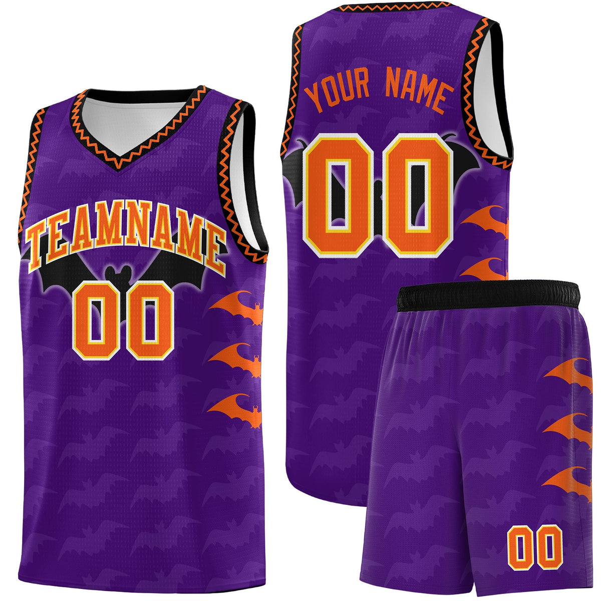 Custom Purple Orange Bat Pattern Halloween Basketball Jersey | For Men,For Kid,For Youth,Sublimation Printed,Perfect for Training,Perfect for Parties,Add Name and Numbern | KXKSHOP