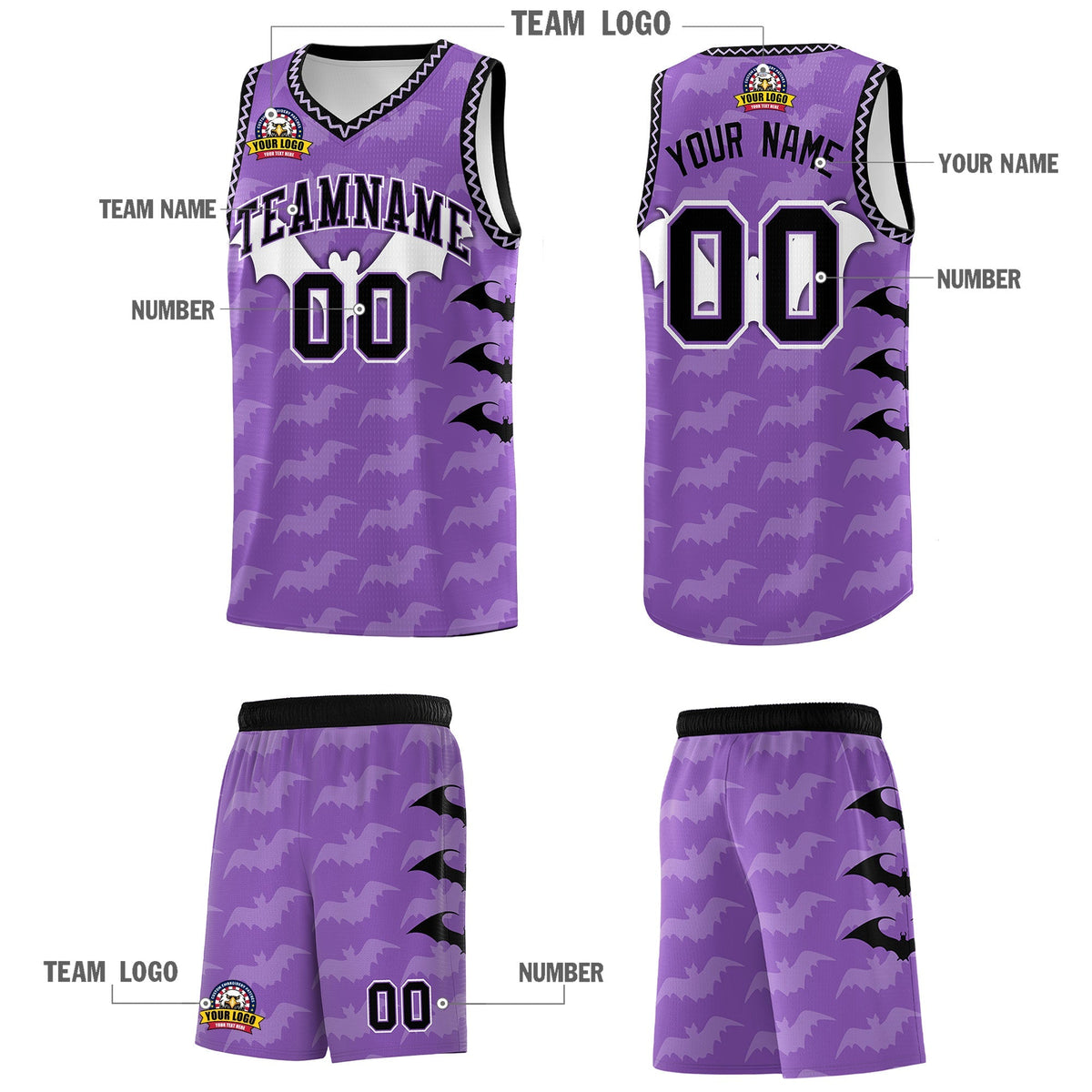 Custom Light Purple Bat Pattern Halloween Basketball Jersey | For Men,For Kid,For Youth,Sublimation Printed,Perfect for Training,Perfect for Parties,Add Name and Numbern | KXKSHOP