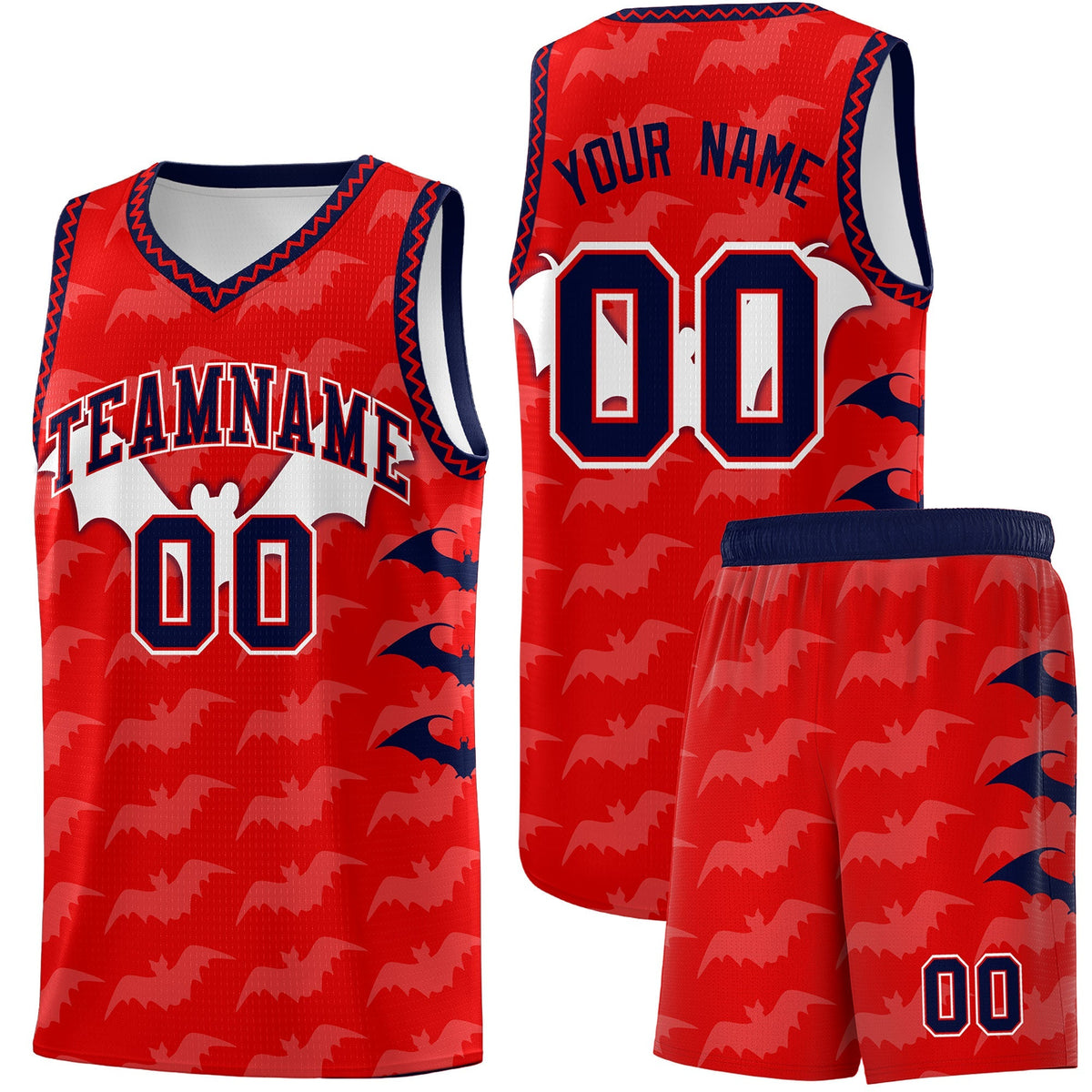 Custom Red White Navy Bat Pattern Halloween Basketball Jersey | For Men,For Kid,For Youth,Sublimation Printed,Perfect for Training,Perfect for Parties,Add Name and Numbern | KXKSHOP