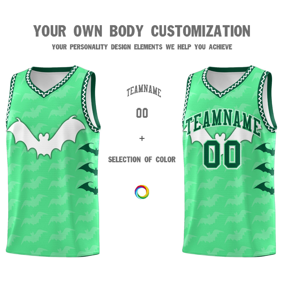 Custom Green White Bat Pattern Halloween Basketball Jersey | For Men,For Kid,For Youth,Sublimation Printed,Perfect for Training,Perfect for Parties,Add Name and Numbern | KXKSHOP