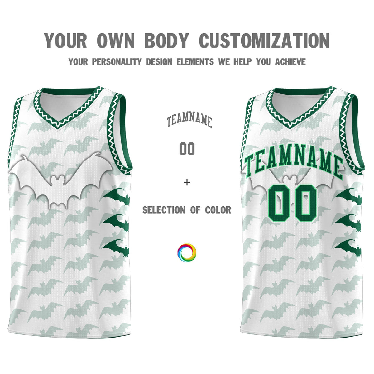 Custom White Kelly Green Bat Pattern Halloween Basketball Jersey | For Men,For Kid,For Youth,Sublimation Printed,Perfect for Training,Perfect for Parties,Add Name and Numbern | KXKSHOP
