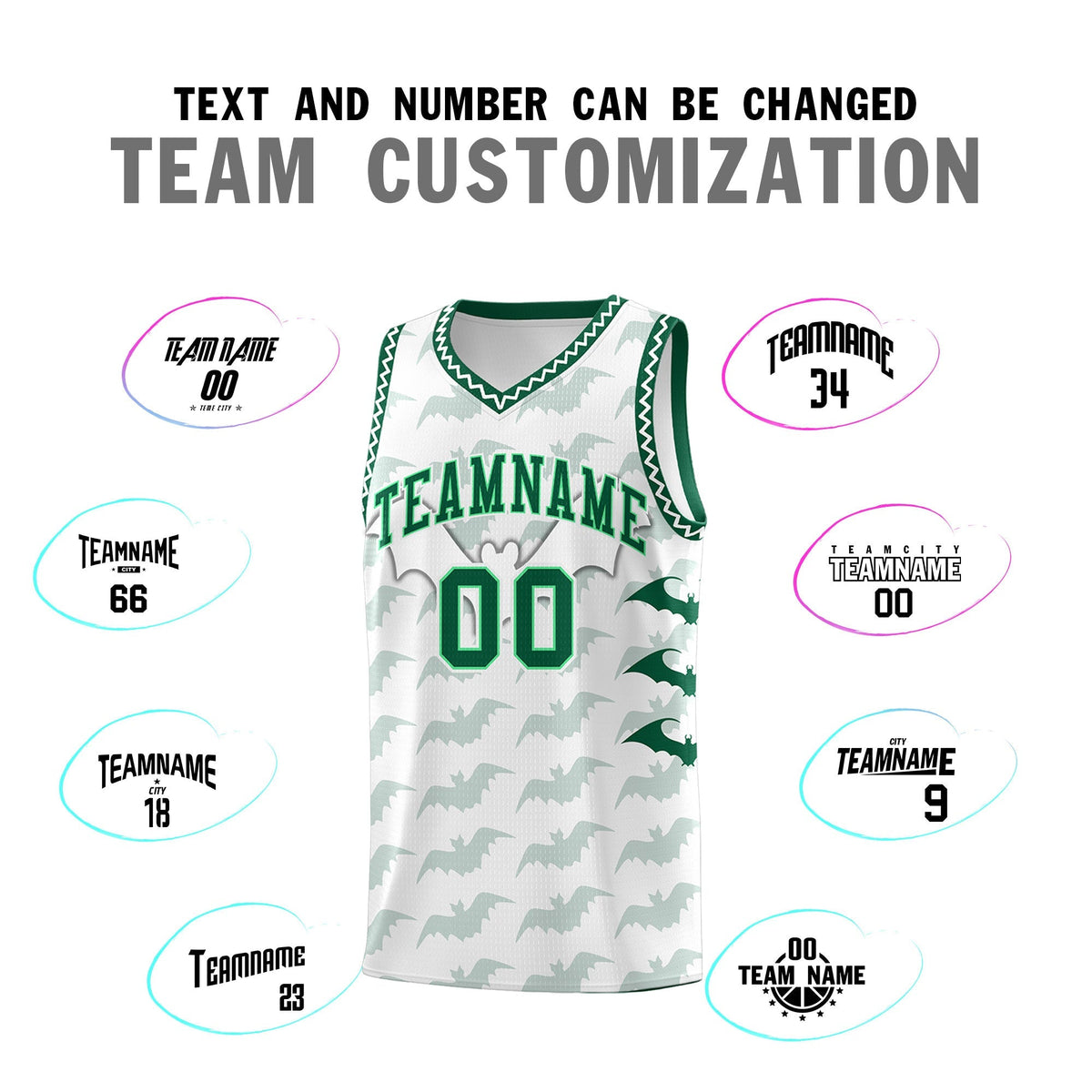 Custom White Kelly Green Bat Pattern Halloween Basketball Jersey | For Men,For Kid,For Youth,Sublimation Printed,Perfect for Training,Perfect for Parties,Add Name and Numbern | KXKSHOP