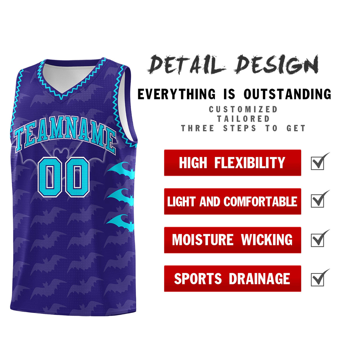 Custom Royal Sky Blue Bat Pattern Halloween Basketball Jersey | For Men,For Kid,For Youth,Sublimation Printed,Perfect for Training,Perfect for Parties,Add Name and Numbern | KXKSHOP