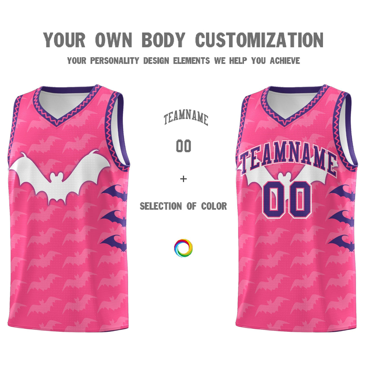 Custom Pink Purple Bat Pattern Halloween Basketball Jersey | For Men,For Kid,For Youth,Sublimation Printed,Perfect for Training,Perfect for Parties,Add Name and Numbern | KXKSHOP