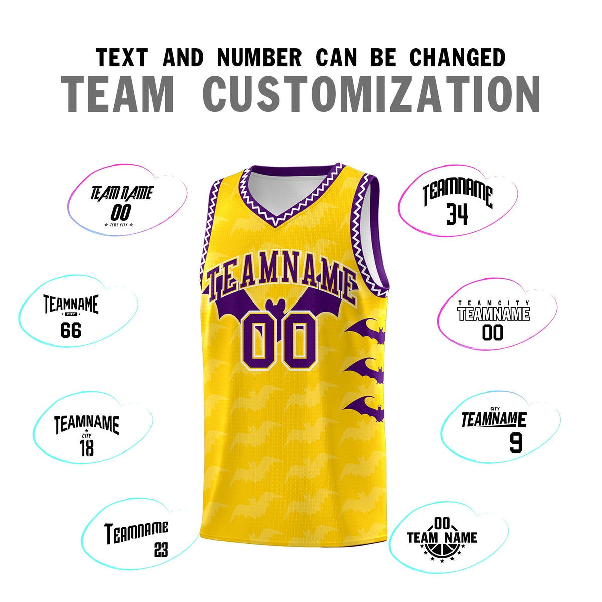Custom Gold White Purple Bat Pattern Halloween Basketball Jersey | For Men,For Kid,For Youth,Sublimation Printed,Perfect for Training,Perfect for Parties,Add Name and Numbern | KXKSHOP