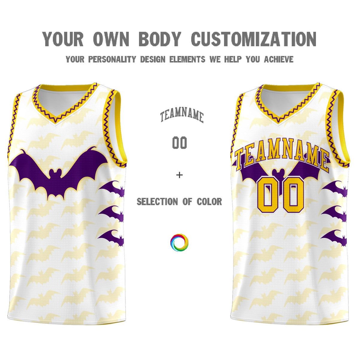 Custom White Purple Gold Bat Pattern Halloween Basketball Jersey | For Men,For Kid,For Youth,Sublimation Printed,Perfect for Training,Perfect for Parties,Add Name and Numbern | KXKSHOP