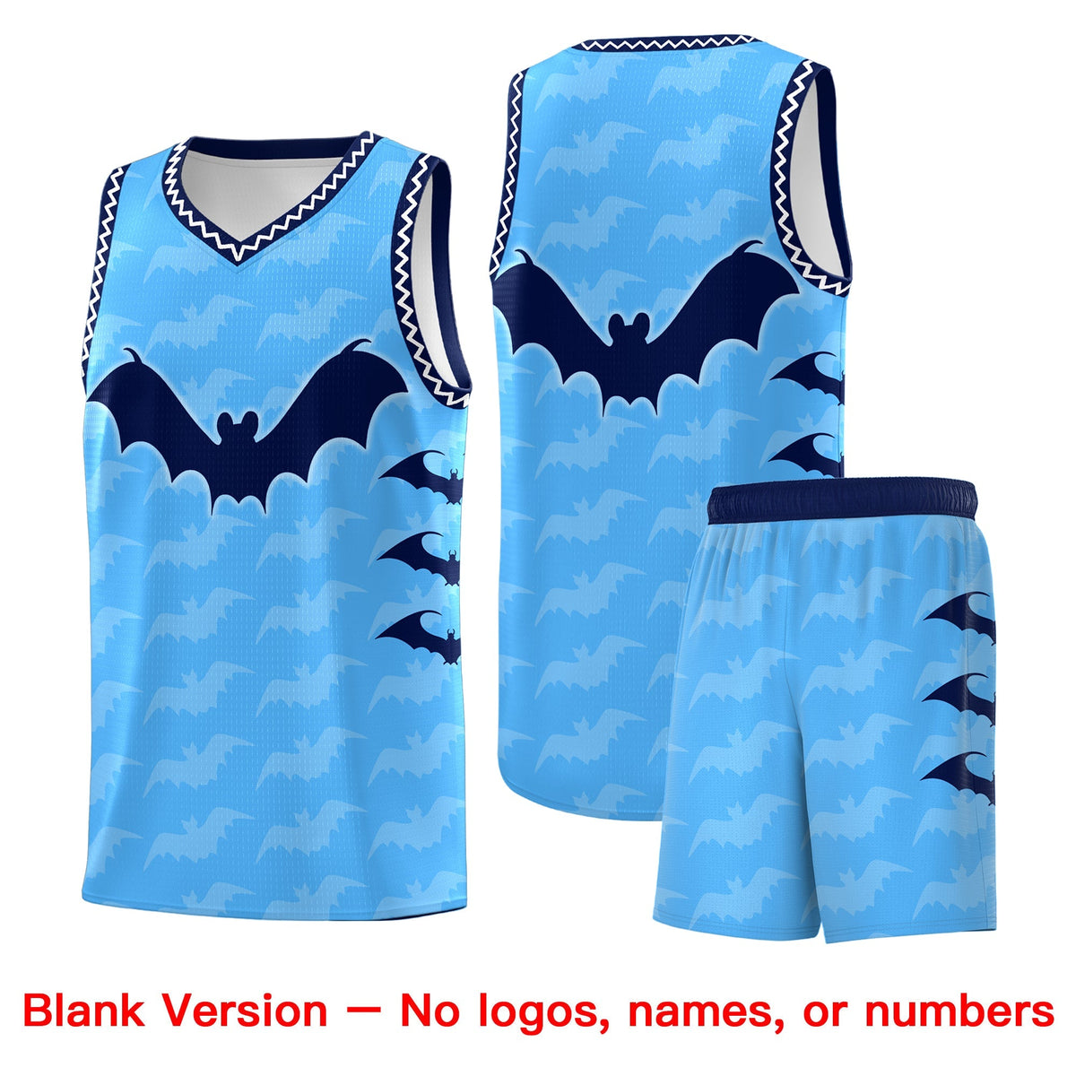 Custom Powder Blue White Bat Pattern Halloween Basketball Jersey | For Men,For Kid,For Youth,Sublimation Printed,Perfect for Training,Perfect for Parties,Add Name and Numbern | KXKSHOP